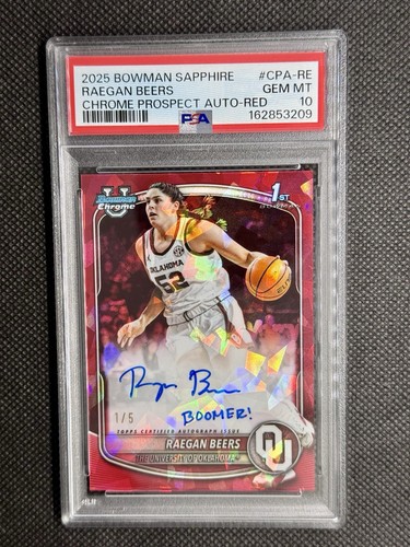 2025 Bowman Sapphire Raegan Beers Chrome Prospect Auto Red 1/5 BOOMER! PSA 10