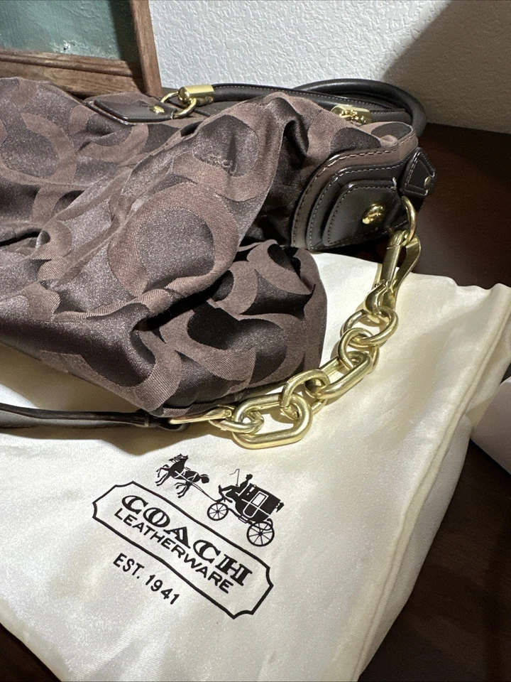 Coach Bag Kristin 15342 Sateen Leather Tote Shoulder Bag Brown - Image 3 of 4