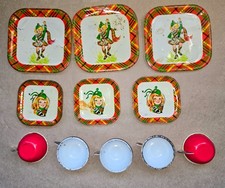 Alpine Swiss Childs Tin Toy Tea Set 11 Pcs Dutch Vintage Plates Saucers Cups