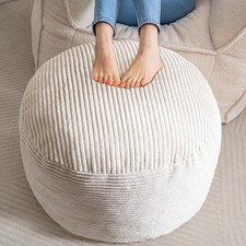 Round Stuffed Pouf Ottoman, Corduroy Poufs with Foam Chunk Filling, Furry and