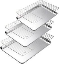 Baking Sheet with Cooling Rack Set of 6, 3 Premium Stainless Steel Cookie Sheets
