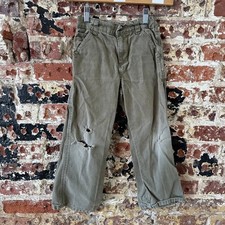 Carhartt Boys Size 6 Carpenter Pants Green 21x19" Canvas adjustable waist