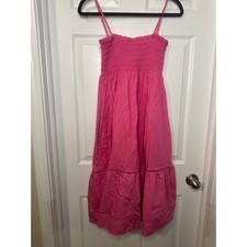 100% Cotton O.P.T. Pink Smocked Cotton Midi Dress Spaghetti Strap Tiered XS