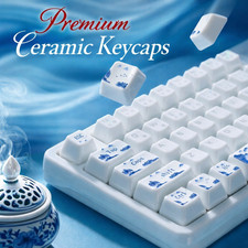 Ceramic Keycap Set Blue White Porcelain 114 Keys Luxury Mechanical Keyboard Keys