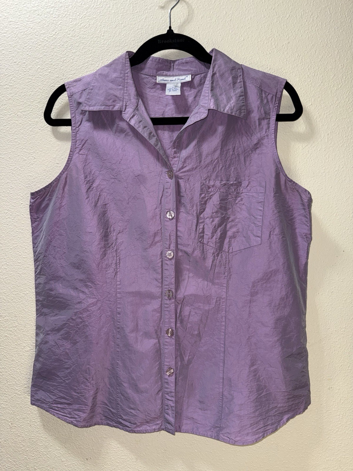 Anna and Frank Vintage Size Large 100% Silk Sleeveless Button Up Top Purple