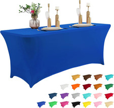 4FT Table Cloth for Rectangular Fitted Events Stretch Royal Blue Table Covers Wa