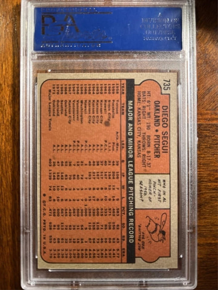 1972 Topps Baseball #735 - Diego Segui - PSA 8 - Image 2 of 2