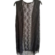 Whimsigoth Black Lace Fringe Layering Kimono Witchy Dark Romance Festival Duster