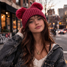 Knitted Beanie Hat Double Pom Pom Faux Fur Lined Extra Warm Soft for Women NEW