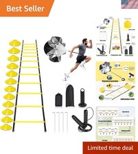 20ft Agility Ladder Speed Training Set with Cones Resistance Umbrella - Yellow