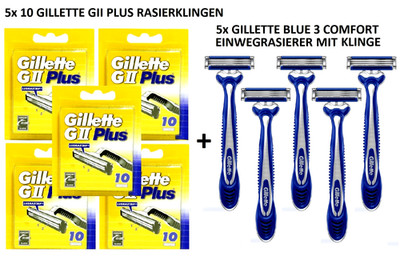 50 x Gillette GII G2 Plus Rasierklingen Klingen 10 x 5 Ersatzklingen Neu in OVP