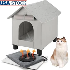 Heated Weatherproof Elevated Cat House Portable Insulated Shelter Outdoor Cats