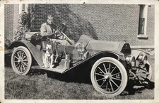 Race Car 1910s Driver & Pit Bull Jerry RPPC Photo Postcard COPY