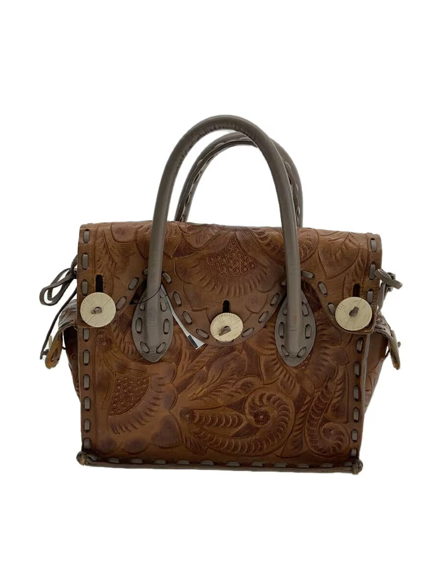 Carving Tribes Handbag Leather BRW All-Over Pattern