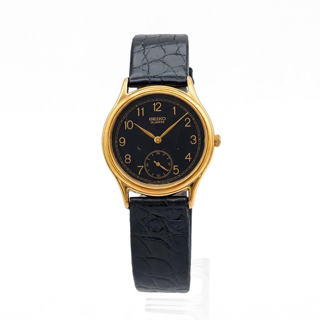 SEIKO 2G28 6030 Quartz Watch Gold Black Timepiece Genuine 