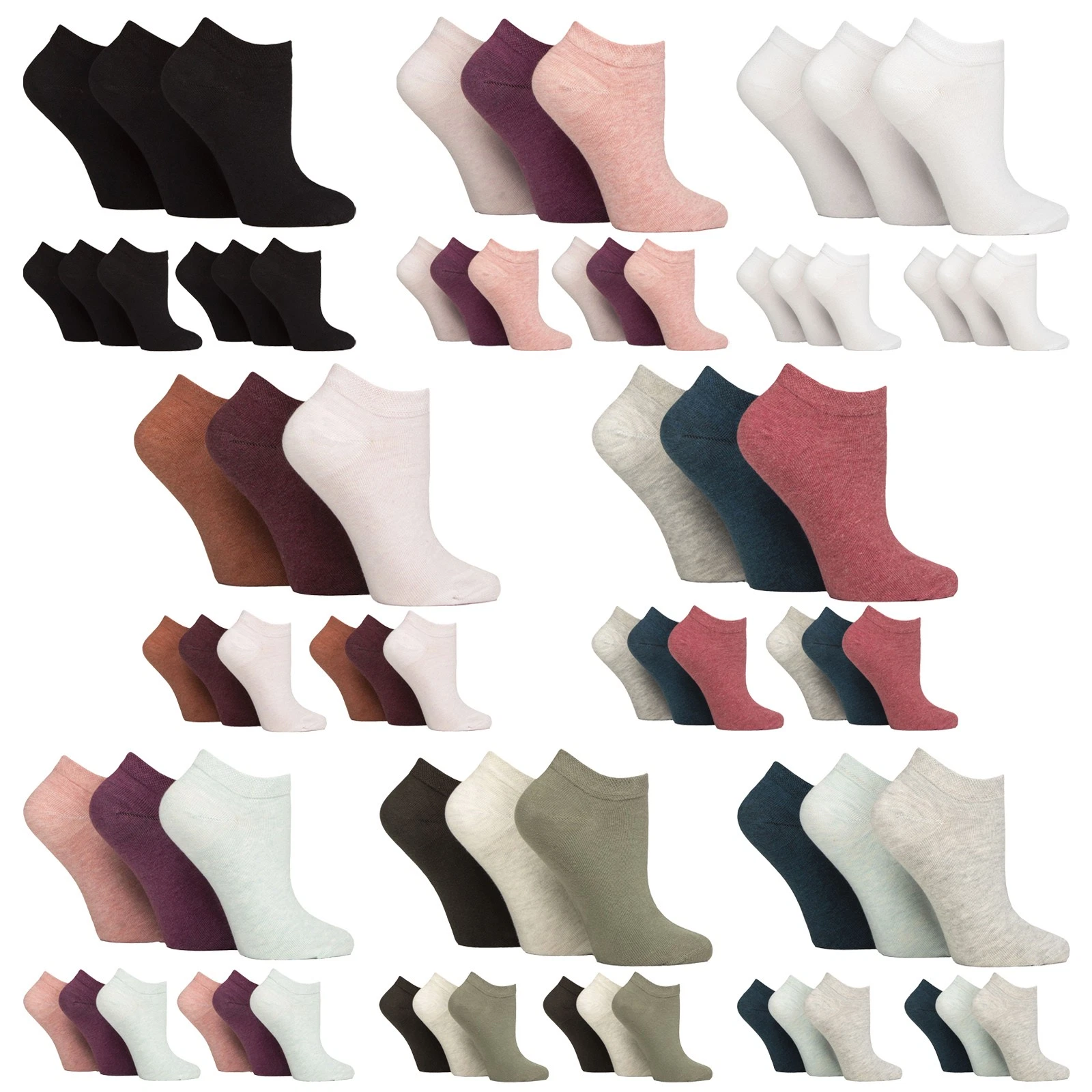 Womens Extra Wide Trainer Diabetic Socks by IOMI , 9 PK Cotton Non Elastic Socks