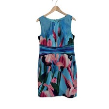 Adrianna Papell Blue Floral Sheath Cocktail Wedding Guest Dress Size 10
