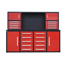 7FT Red Pro Duty Steel Workbench Storage Cabinet 18 Drawer  4 Cabinets Pegboard