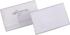 Image of Durable Name Badge 40 x 75 mm with Pin Transparent | Pack of 100 Badges | Includ