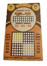 Vintage Two Bit Baby 25¢ Sale Gambling Lotto 100 Hole Punch Board Yellow