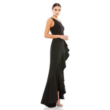 Mac Duggal Black One Shoulder Ruffled Asymmetrical Evening Gown Size 8