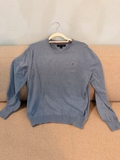 Tommy Hilfiger Men  s Blue Knit Crew Neck Pullover Sweater Logo Size M