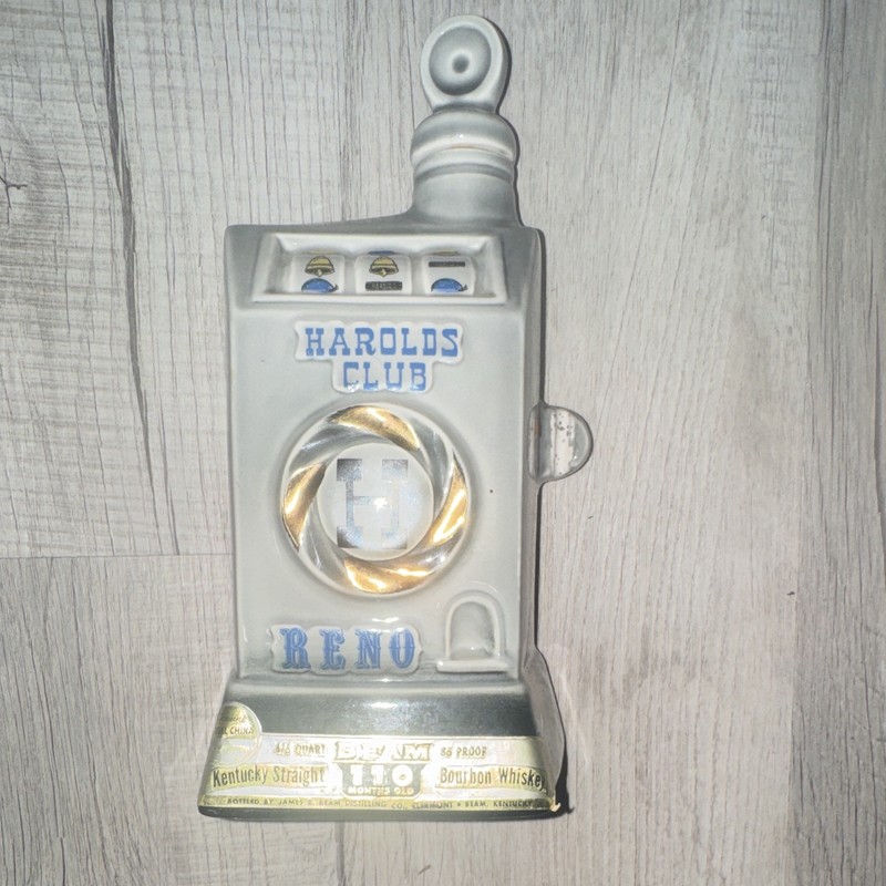 Vintage 1968 Jim Beam Decanter Bottle Harolds Club Reno Slot Machine Empty