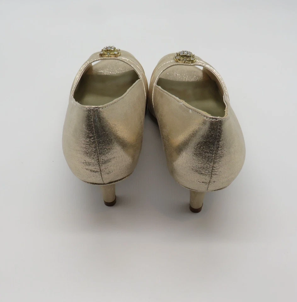 Dyeables Champagne Peep-Toe 2.5 Inch Heel Shoes Rhinestone 9.5 NEW - Image 3 of 4