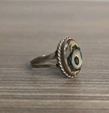 Vintage Taxco Oval Abalone Silver RING, Size 5, Taxco Mexico Stamped Signed