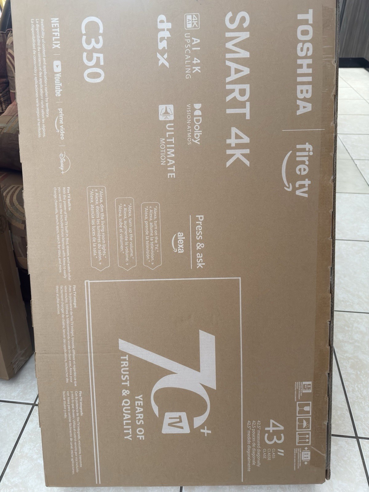 Toshiba C350 43" LED 4K Smart TV Dolby Vision Atmos AI Upsca