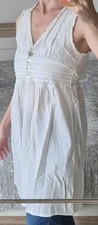 Damen Shirtkleid Weiß Kurz Ärmellos V-Aussc...