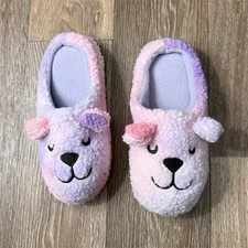 Kids Unisex Pink Purple Bear Slip-On Slippers Size 1 Fleece Non-Slip Winter