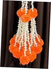  Artificial Rajnigandha(Tuberose) & Clustered Marigold (Genda) 6 Dark Orange