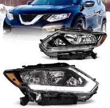 Black Left Right Pair Headlight Assembly for 2014-2016 Nissan Rogue Halogen