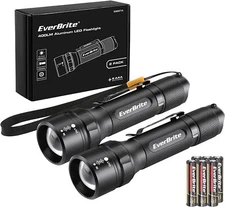 EverBrite 400 Lumens LED Flashlight 1or 2 Pack IPX4 Waterproof with Batteries
