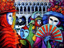 Venice Italy carnival masquerade festival accent ceramic tile mural backsplash