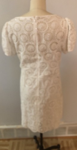 Michael Kors White Cotton Lined SS Eyelet Beaded Dress Size M - Picture 6 of 8