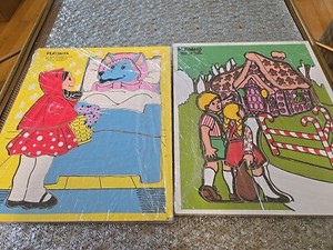 2 Vintage Playskool 'Little Red Riding Hood' & “Hansel & Gretel” Wooden Puzzles