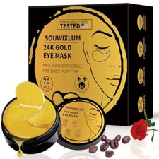 24K Gold Under Eye Patches 70PCS Reduce Puffiness Dark Circles and Wrinkles, USA