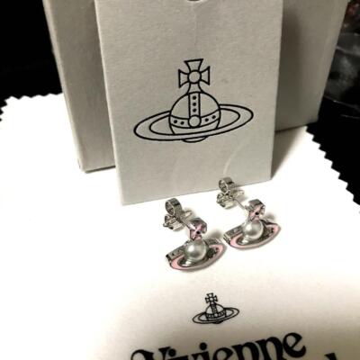 Vivienne Westwood Pearl Mini Orb Earrings Silver Pink NO BOX