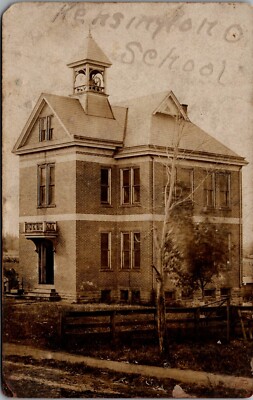 Postcard OH Kensington, Public School, 1907 RPPC Real Photo, Columbiana Cty  E8