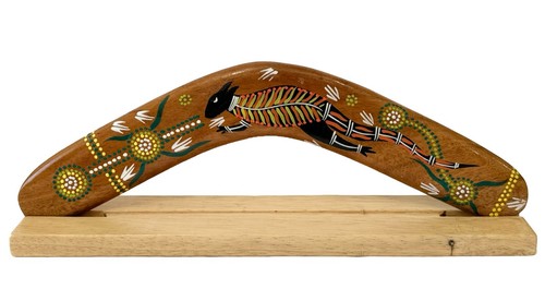 BOOMERANG 14"/35CM + SOPORTE - MADERA DURA - ARTE ABORIGEN, AUSTRALIA, INDÍGENA - Imagen 6 de 11