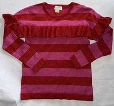 Kate Spade Girl's Metallic Striped Knit Long Sleeve Ruffle Accents Sweater 12
