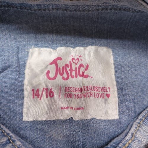Justice Long Sleeve Button Up Casual Denim Jacket Girls Size 14/16 Blue - Picture 3 of 8