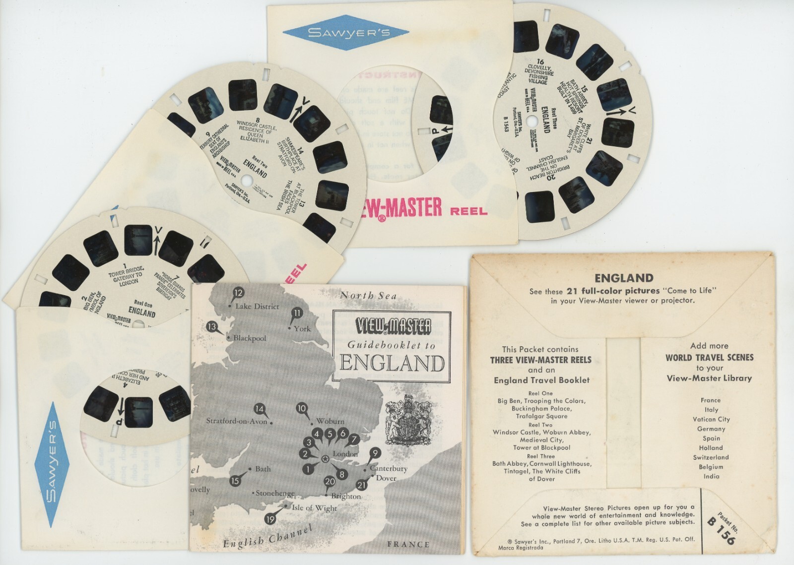 ENGLAND with Stamp, Flag and Coin of the Nation View-Master Packet B-156 Exc.