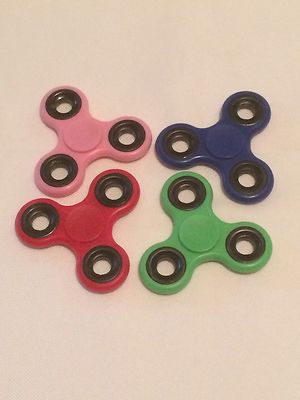 4 Pack Finger Fidget Spinning Gyroscope Tri Spinner Toy Green Blue Red Pink