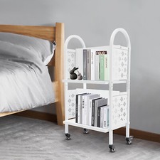 2Tiers Library Book Storage Cart Rolling Book Truck Book Cart W/ Handle+4 Wheels