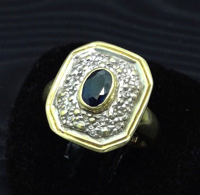 Bague En Or 18 Carats Avec Saphir Bleu Et Diamants - Taille 52, 1.80 G - Occasion En Bon état