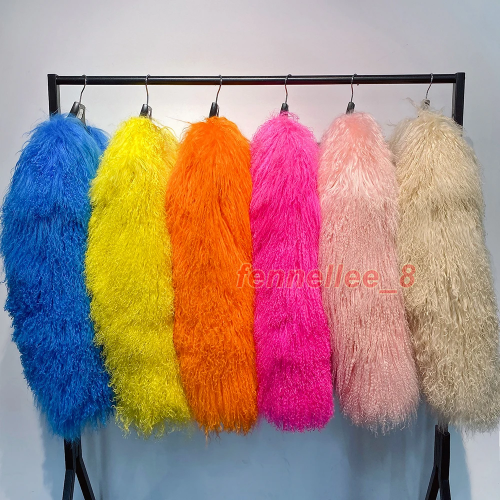 100% Real Mongolian Lamb Fur Coat Women Curly Long Fur Lapel Jacket Warm Outwear - Picture 9 of 33
