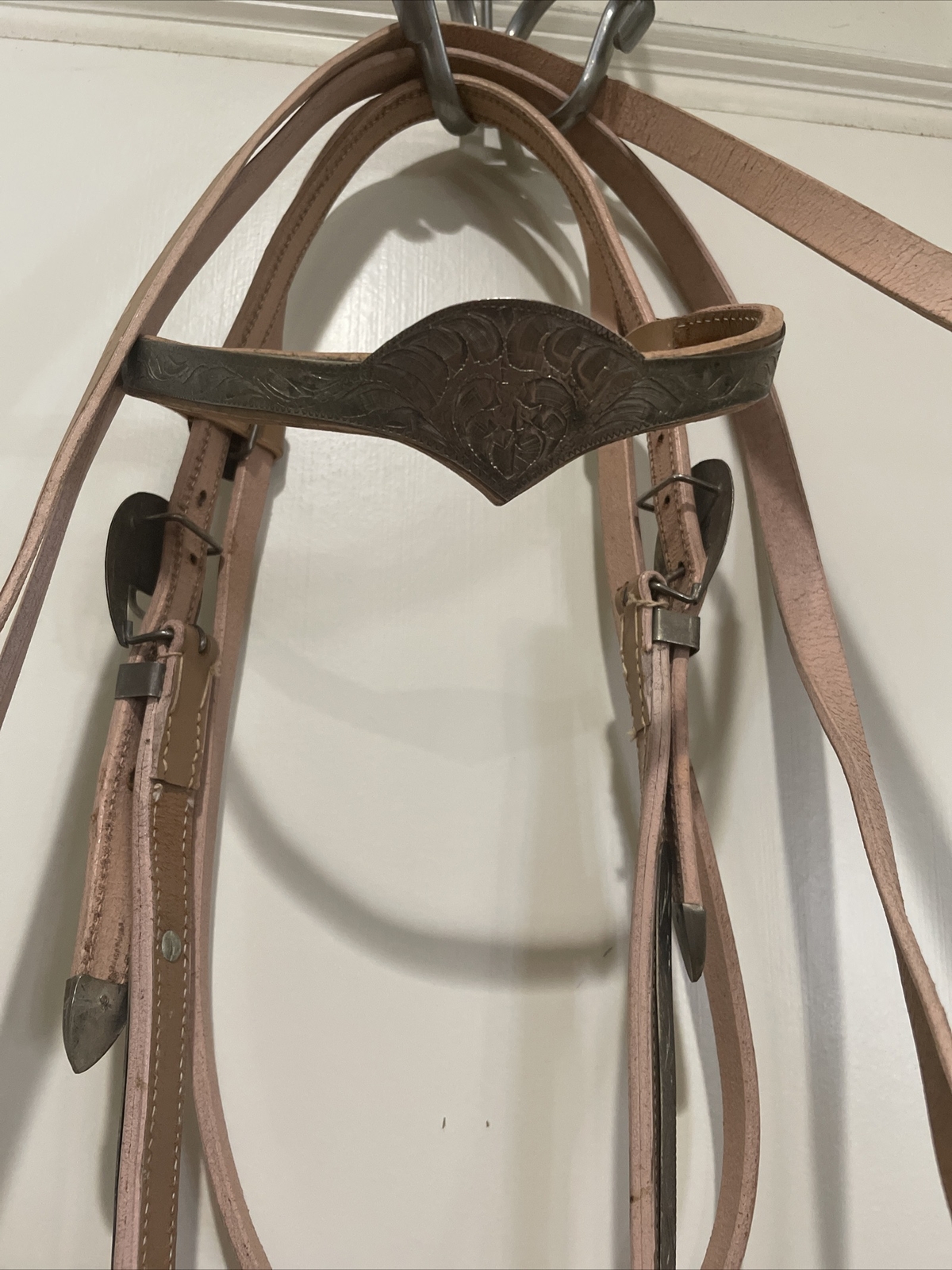 Natural Leather Silver Western Horse Bridle Headstall Split Reins Snaffle Bit